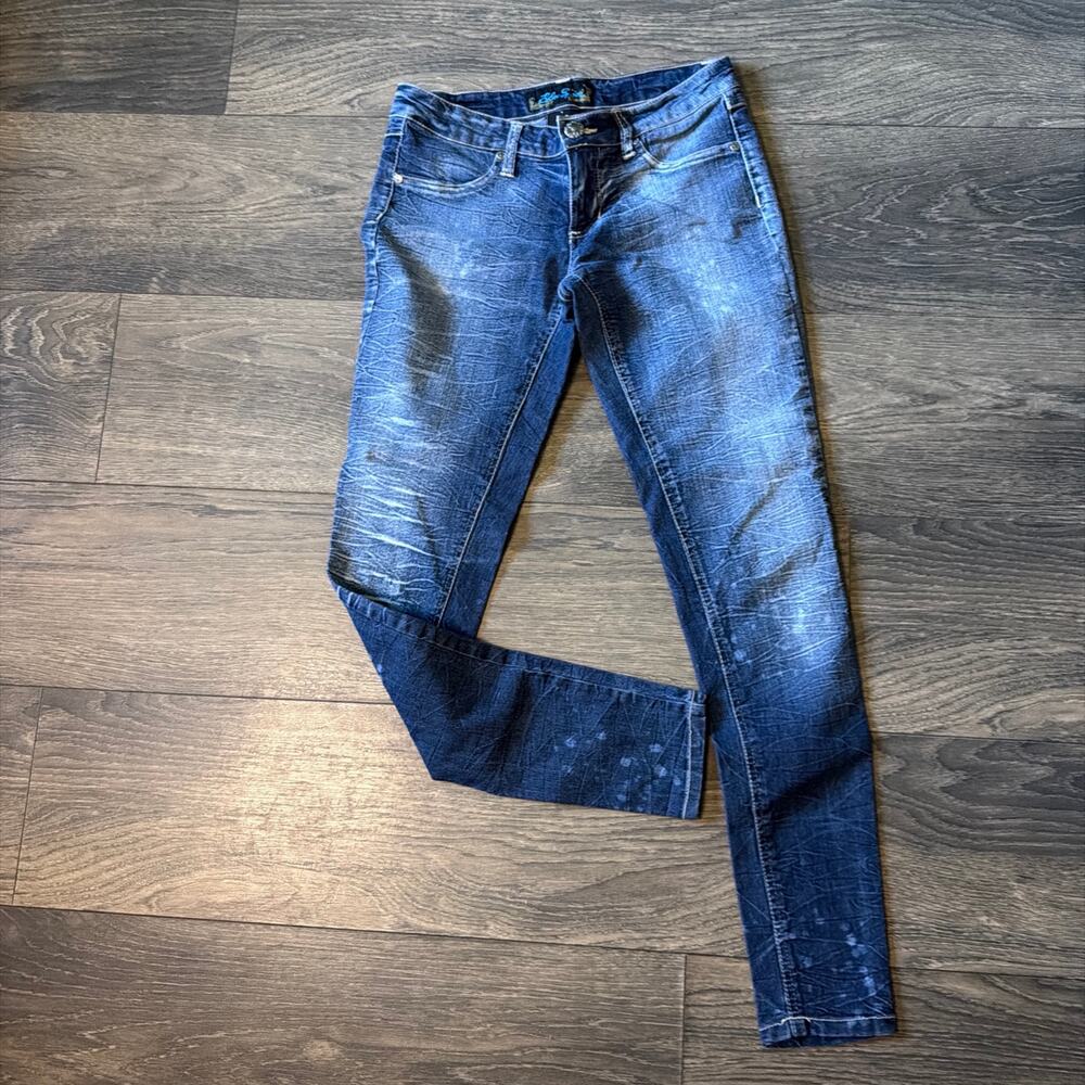 Vtg 2000s Y2K Blue Spice Sz. 7 Low Rise Skinny Jeans Distressed Indie Sleaze